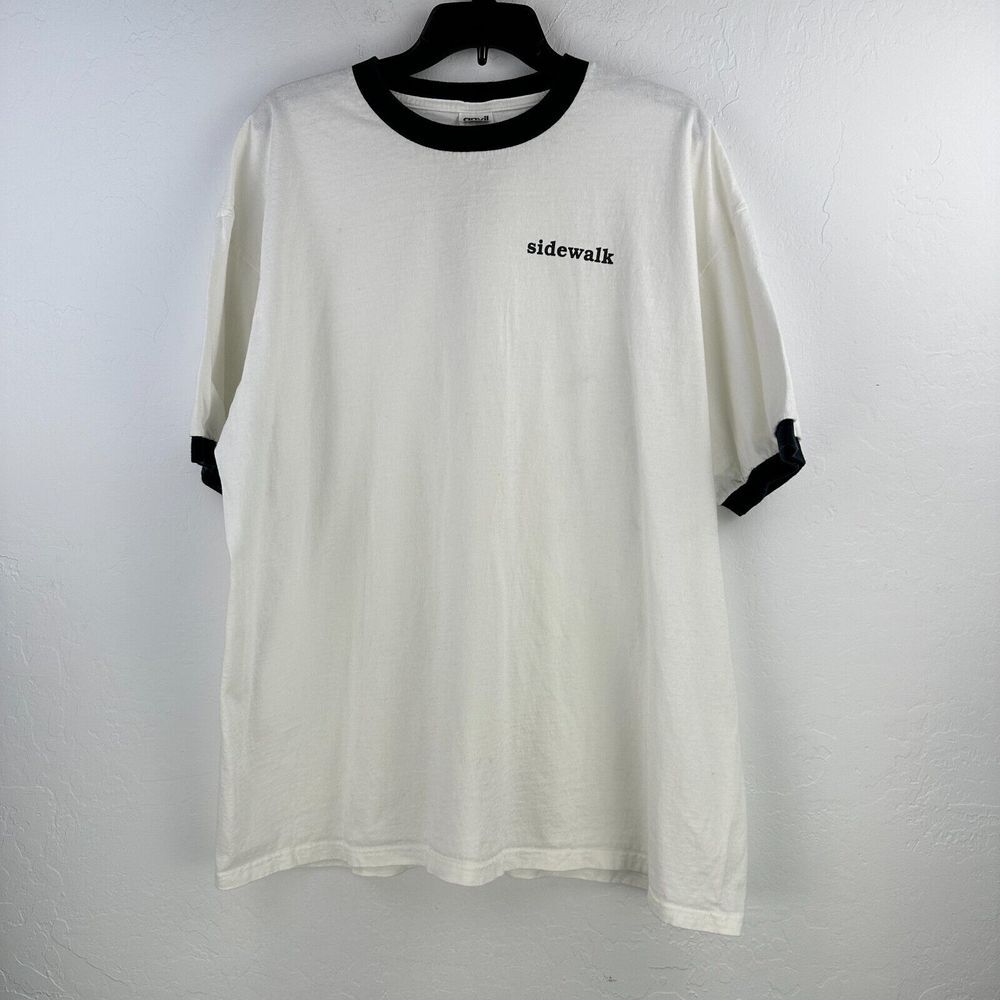 Vtg Anvil Tshirt‎ Mens 2X White Blue  Sidewalk Logo Running Man Ringer Tee 90s